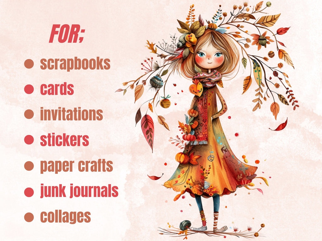 50 PNG Watercolor Quirky Autumn Bundle Clipart, Whimsical Fall Girl Illustrations Clip art, Funny Autumn Bird png, Quirky Houses Sublimation