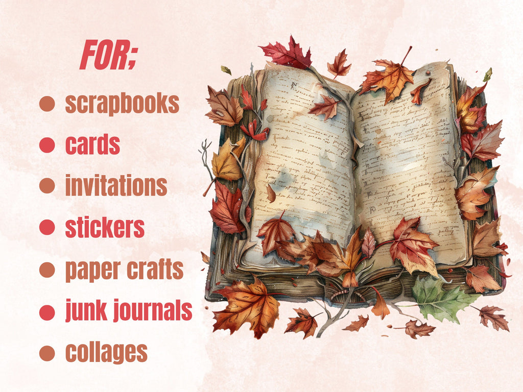 25 PNG Watercolor Fantasy Autumn Books Clipart, Open Book Clip Art, Floral Garden Book PNG, Fall Pumpkin Forest clip art, Witch Magic Books