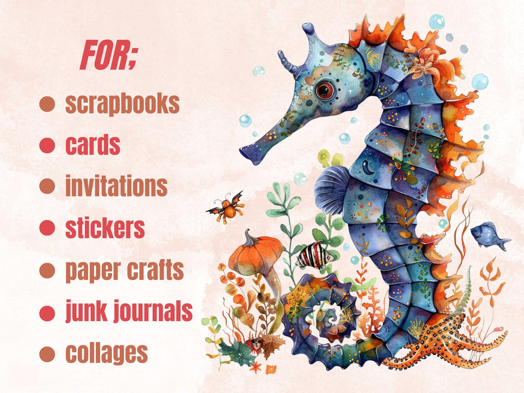 40 PNG Watercolor Underwater Halloween Clipart, Fantasy Halloween Sublimation, Creepy Ocean Witch Clip art, Spooky Sea Animals png bundle