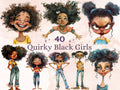 40 PNG Watercolor Quirky Black Girls Clipart, Whimsical Afro Girl Illustrations Clip art, Funny Black Girls Emotions png, Quirky Sublimation