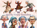 35 PNG Watercolor Quirky Crazy Grandma Clipart, Whimsical Hippie Old Ladies Illustrations Clip art, Funny Elderly Woman png Sublimation
