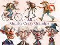 35 PNG Watercolor Quirky Crazy Grandpa Clipart, Whimsical Hippie Old Man Illustrations Clip art, Funny Elderly Man png, Quirky Sublimation