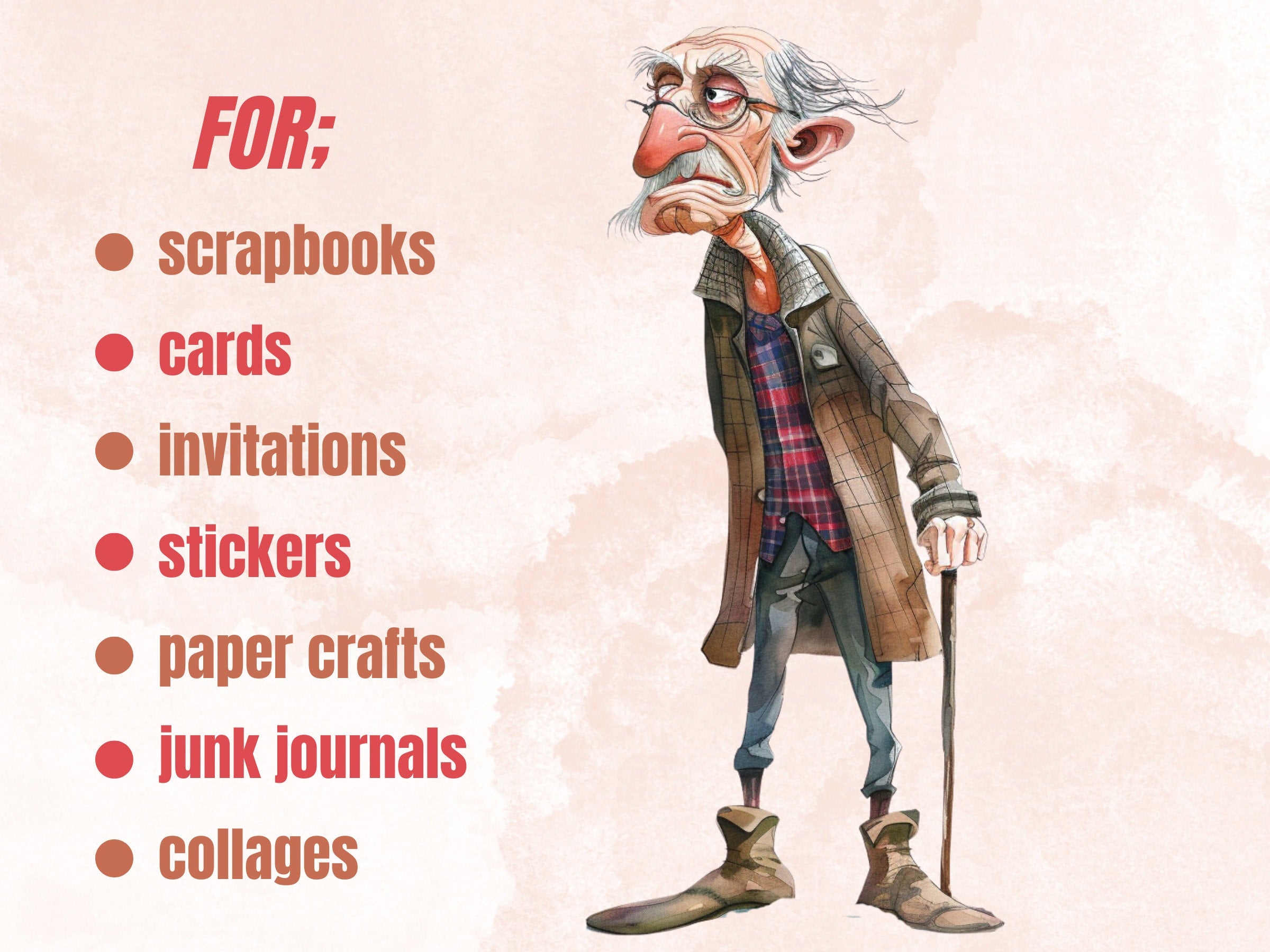 35 PNG Watercolor Quirky Crazy Grandpa Clipart, Whimsical Hippie Old Man Illustrations Clip art, Funny Elderly Man png, Quirky Sublimation