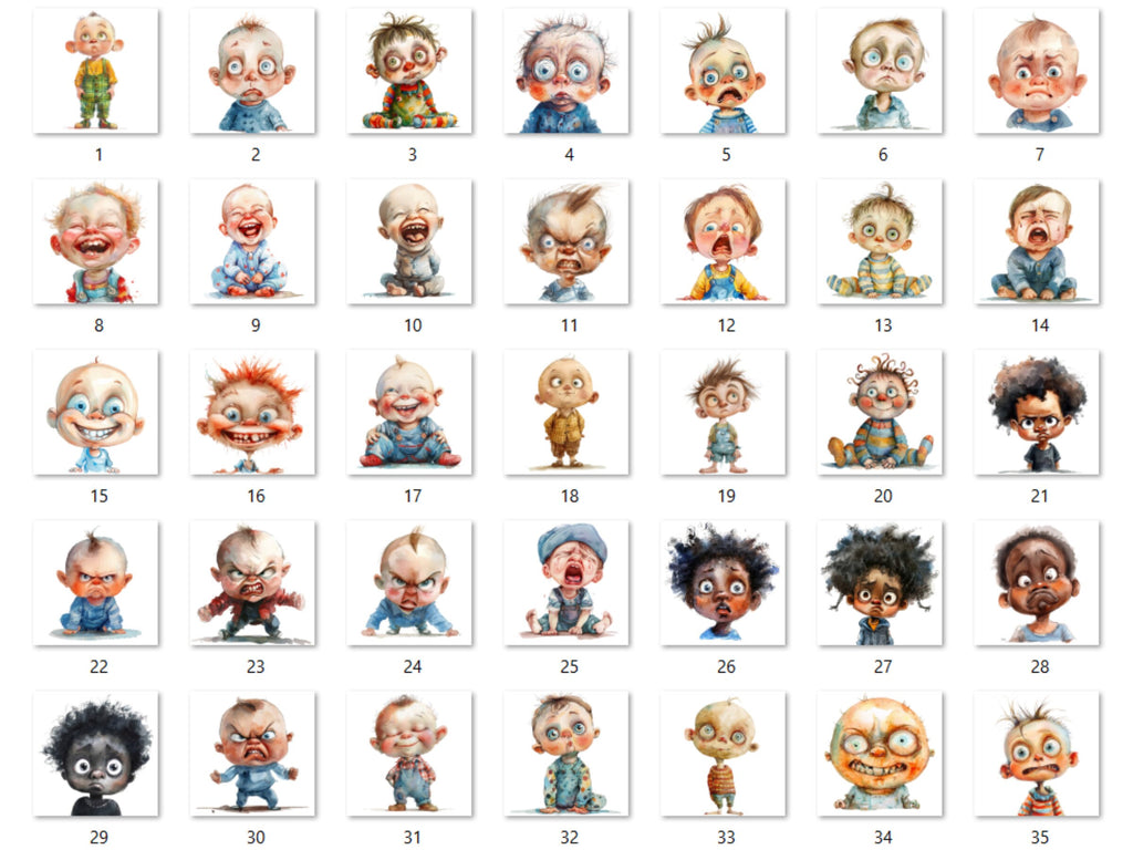 50 PNG Watercolor Quirky Babies Bundle Clipart, Whimsical Baby Illustrations Clip art, Funny Cute Baby Emotions png, Quirky Sublimation