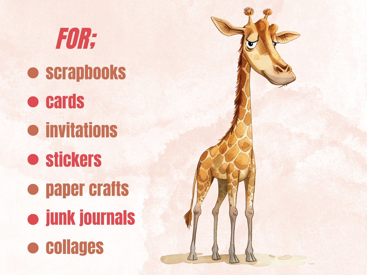 30 PNG Watercolor Quirky Safari Animals Clipart, Whimsical Jungle Illustrations Clip art, Funny Wild Animal Emotions png, Quirky Sublimation