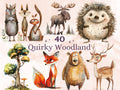 40 PNG Watercolor Quirky Woodland Animals Clipart, Whimsical Forest Illustrations Clip art, Funny Animal Emotions png, Quirky Sublimation