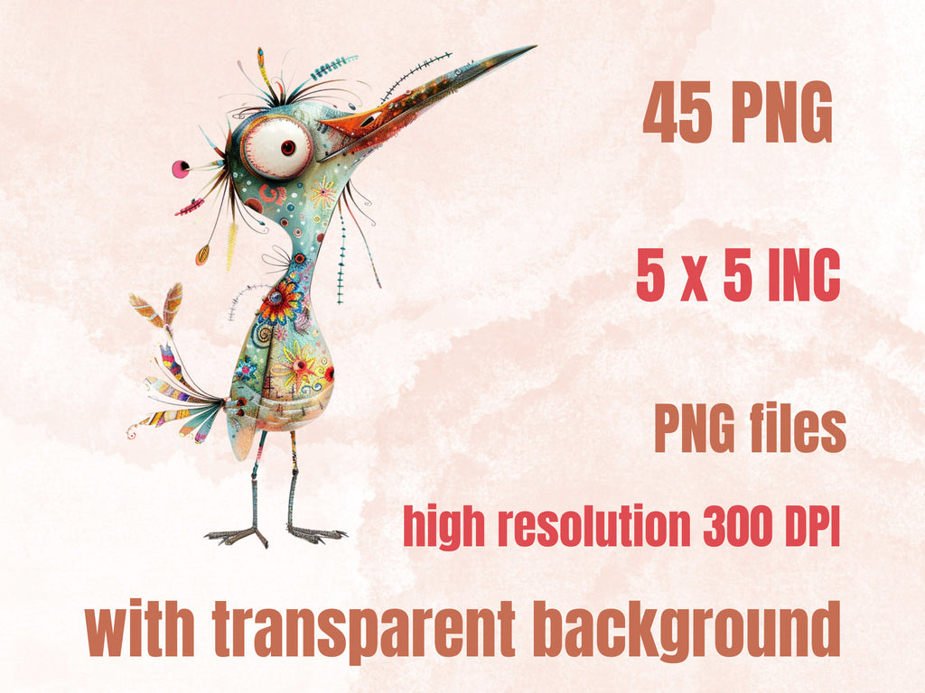 45 PNG Watercolor Quirky Birds Clipart, Whimsical Crazy Birds Illustrations Clip art, Funny Cartoon Bird Emotions png, Quirky Sublimation
