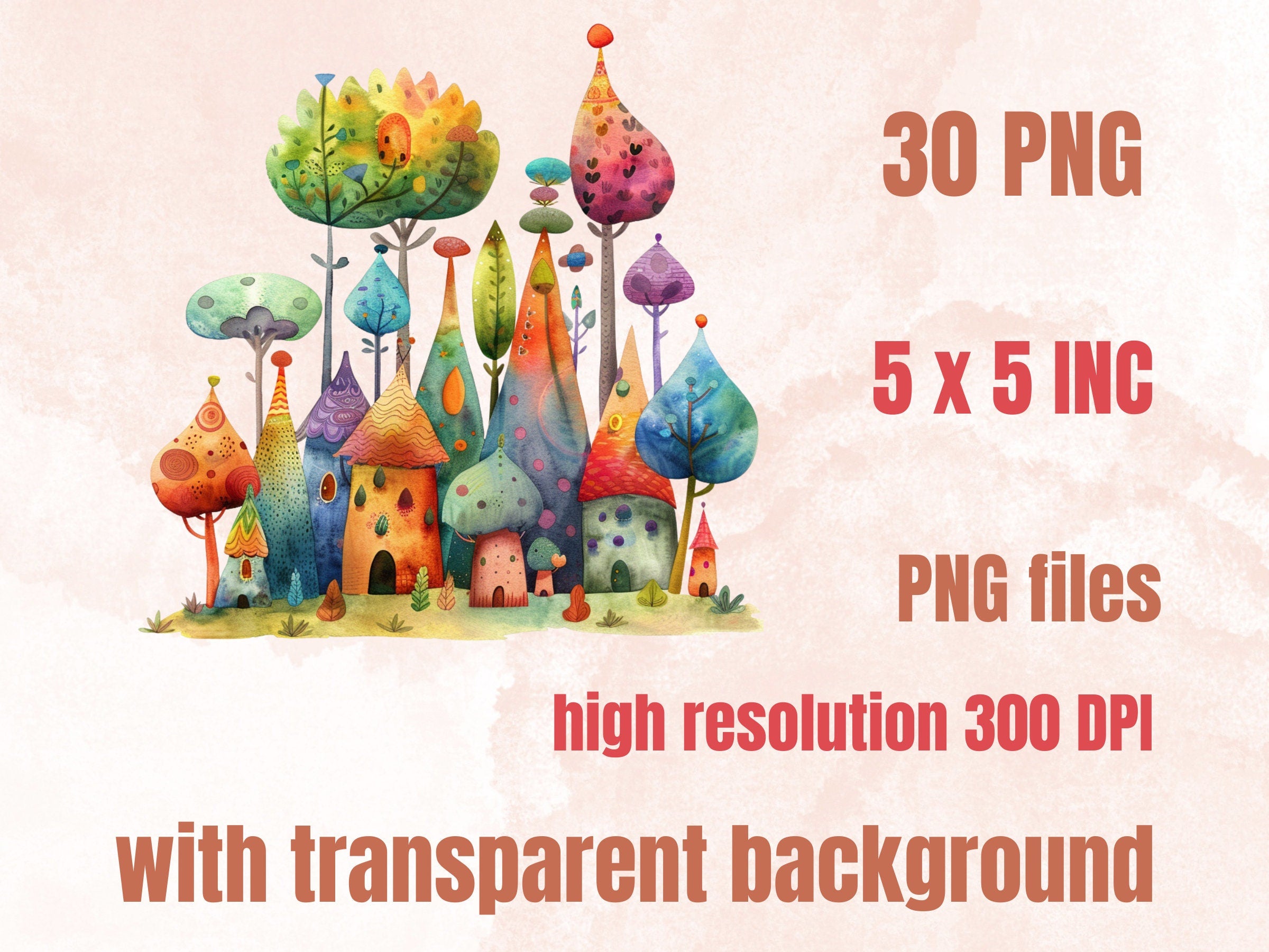 30 PNG Watercolor Quirky Forest Clipart, Whimsical Mushroom Illustrations Clip art, Funny Woodland Scenes png, Quirky Botanical Sublimation