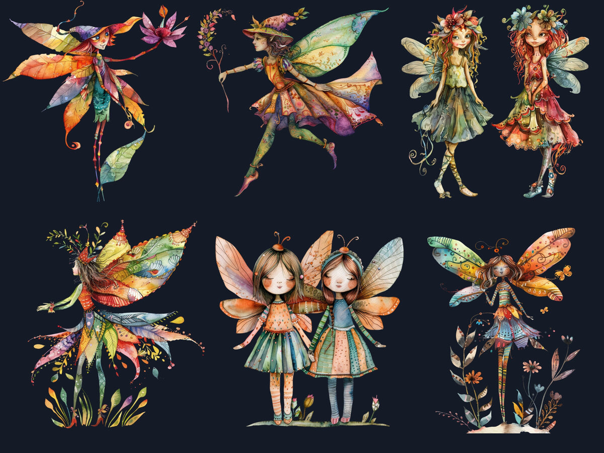 35 PNG Watercolor Quirky Fairy Bundle Clipart, Whimsical Fairy Girl Illustrations Clip art, Funny Garden Fairy png, Quirky Elf Sublimation