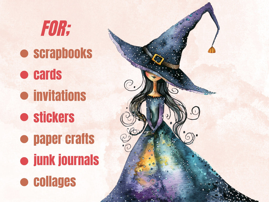 35 PNG Watercolor Quirky Witch Clipart, Whimsical Witch Girls Illustrations Clip art, Funny Three Witch png, Fantasy Quirky Sublimation