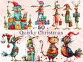 50 PNG Watercolor Quirky Christmas Bundle Clipart, Whimsical Christmas Illustrations Clip art, Noel Holiday png, Fantasy Xmas Sublimation