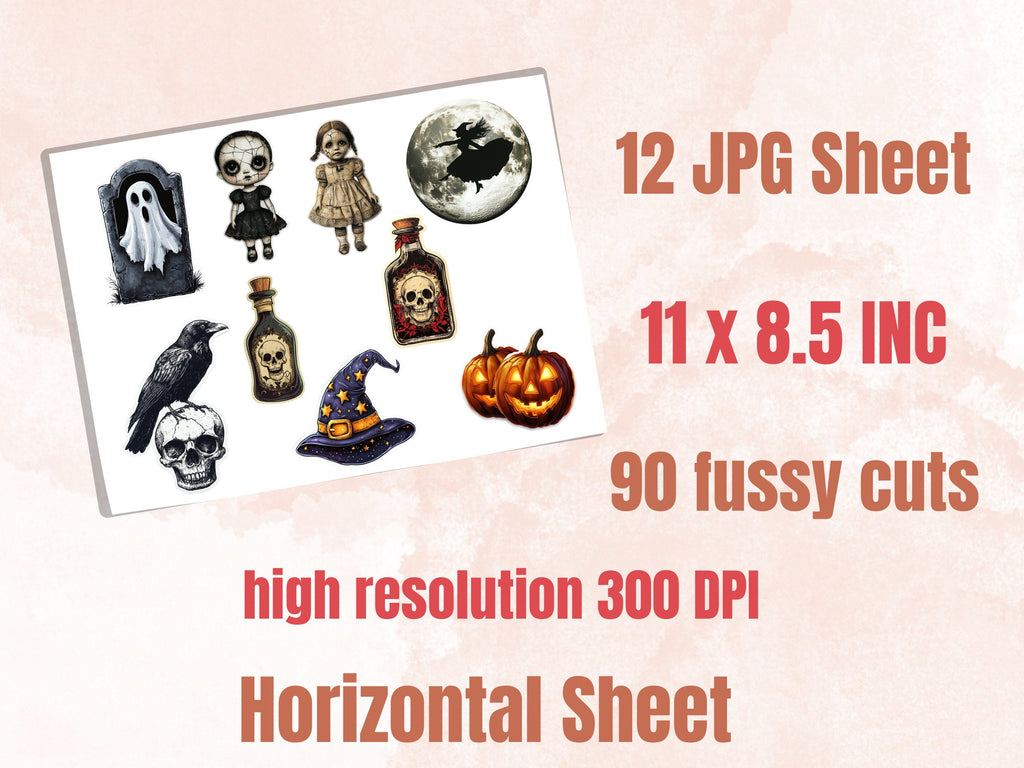 Halloween Fussy Cut Pages, Gothic Fussy Cut Ephemera Collection, Halloween Add On Junk Journal Kit, Creepy Scrapbooking, Spooky Sticker Set