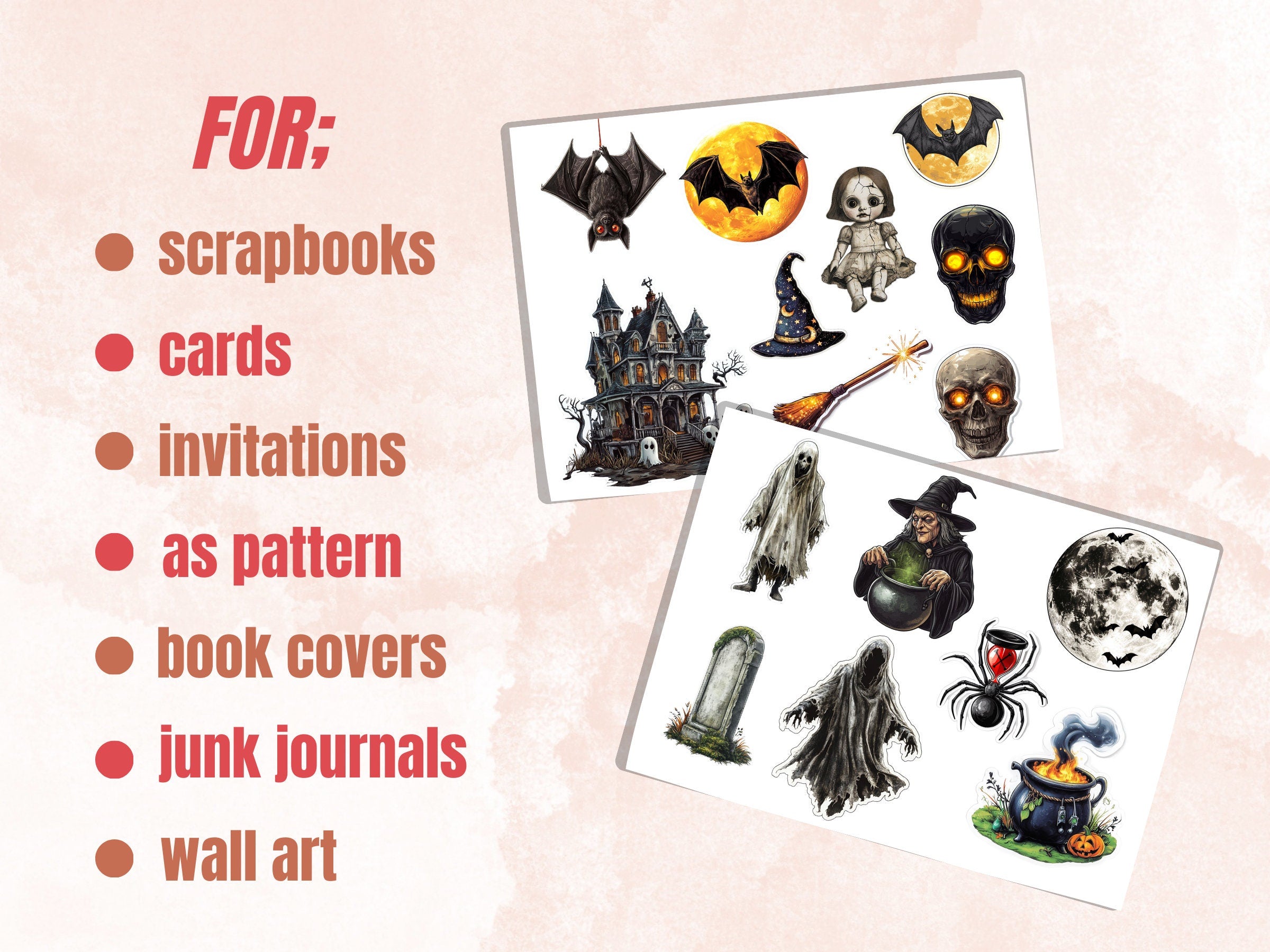 Halloween Fussy Cut Pages, Gothic Fussy Cut Ephemera Collection, Halloween Add On Junk Journal Kit, Creepy Scrapbooking, Spooky Sticker Set