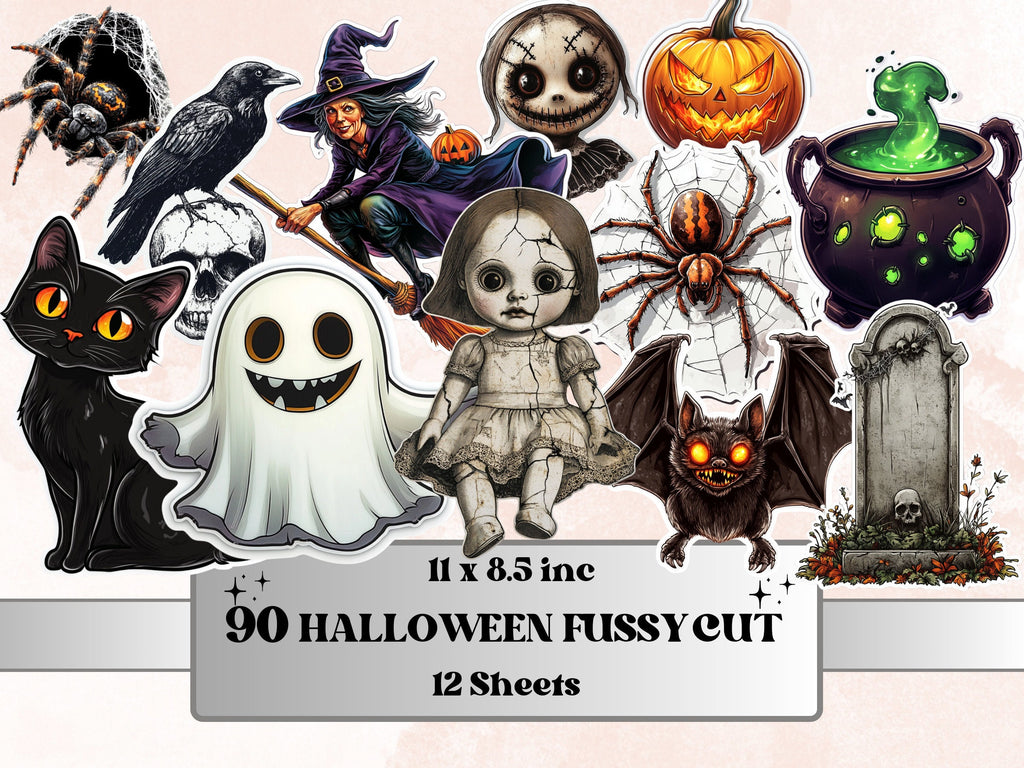 Halloween Fussy Cut Pages, Gothic Fussy Cut Ephemera Collection, Halloween Add On Junk Journal Kit, Creepy Scrapbooking, Spooky Sticker Set