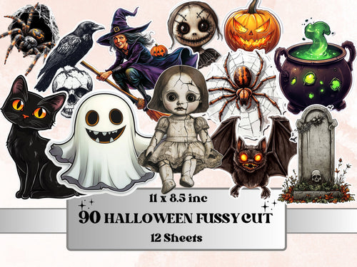 Halloween Fussy Cut Pages, Gothic Fussy Cut Ephemera Collection, Halloween Add On Junk Journal Kit, Creepy Scrapbooking, Spooky Sticker Set