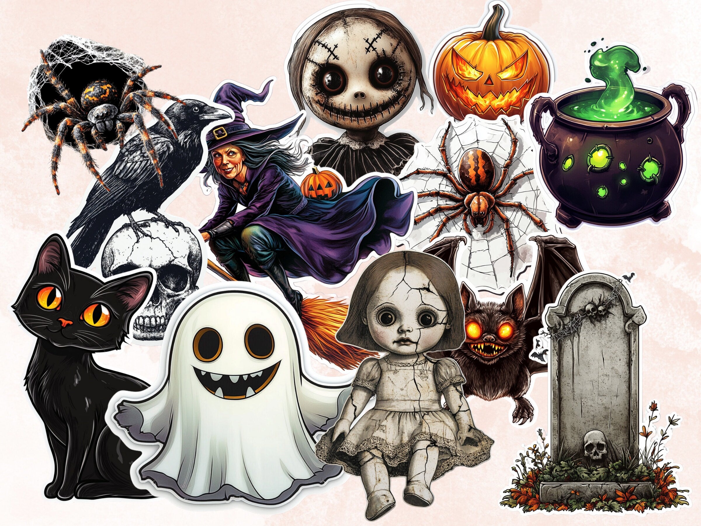 Halloween Fussy Cut Pages, Gothic Fussy Cut Ephemera Collection, Halloween Add On Junk Journal Kit, Creepy Scrapbooking, Spooky Sticker Set