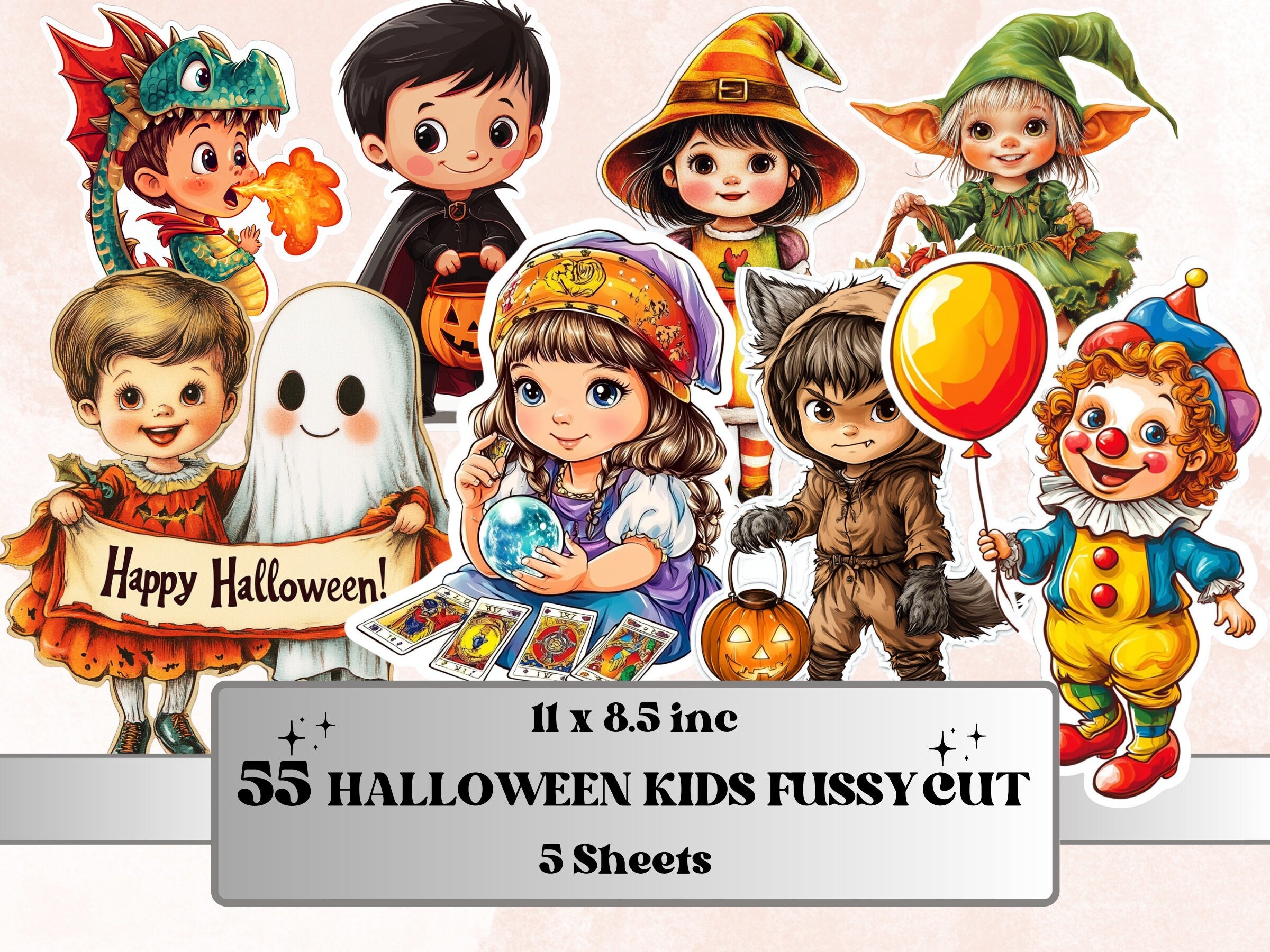 Halloween Kids Fussy Cut Pages, Kids Fussy Cut Ephemera Collection, Spooky Add On Journal Kit, Creepy Scrapbooking, Halloween Sticker Set