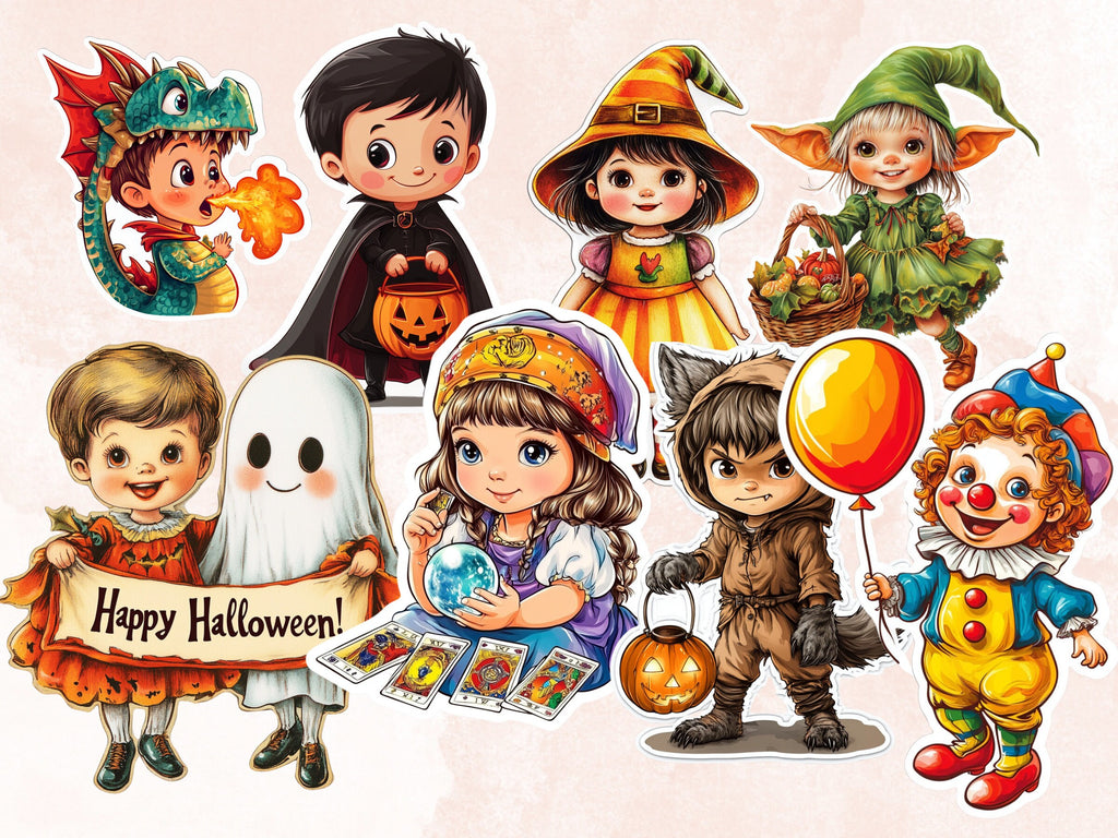 Halloween Kids Fussy Cut Pages, Kids Fussy Cut Ephemera Collection, Spooky Add On Journal Kit, Creepy Scrapbooking, Halloween Sticker Set