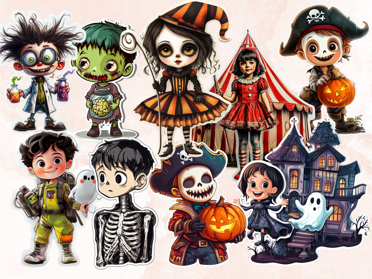 Halloween Kids Fussy Cut Pages, Kids Fussy Cut Ephemera Collection, Spooky Add On Journal Kit, Creepy Scrapbooking, Halloween Sticker Set