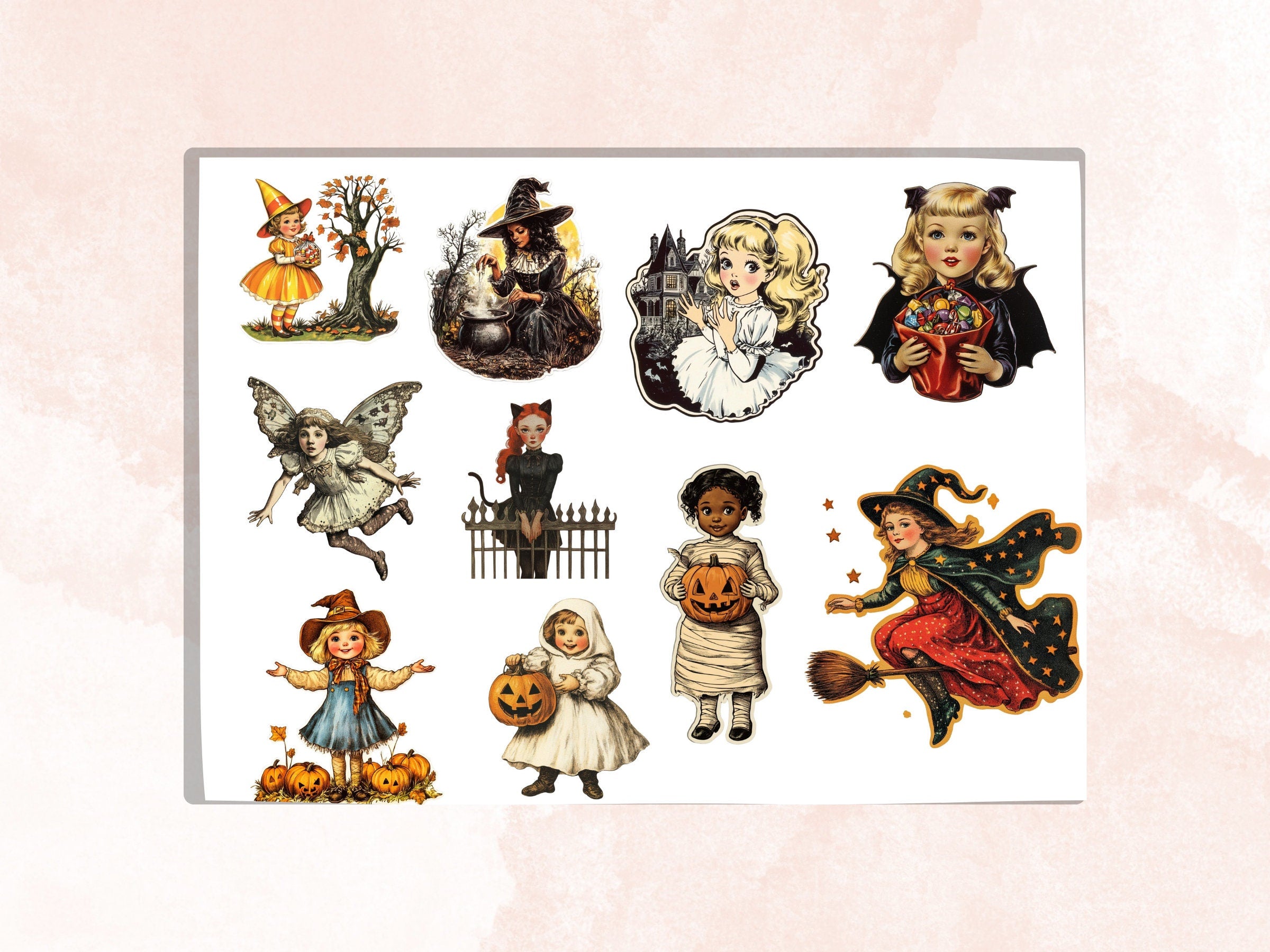 Halloween Girls Fussy Cut Pages, Vintage Girl Fussy Cut Ephemera, Spooky Add On Junk Journal Kit, Creepy Scrapbooking, Halloween Sticker Set