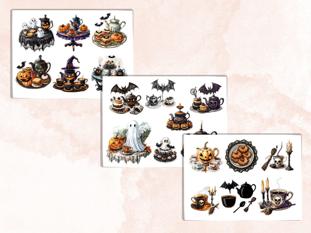 Halloween Tea Party Fussy Cut Pages, Victorian Tea Time Fussy Cut Ephemera Collection, Halloween Add On Journal Kit, Creepy Scrapbooking