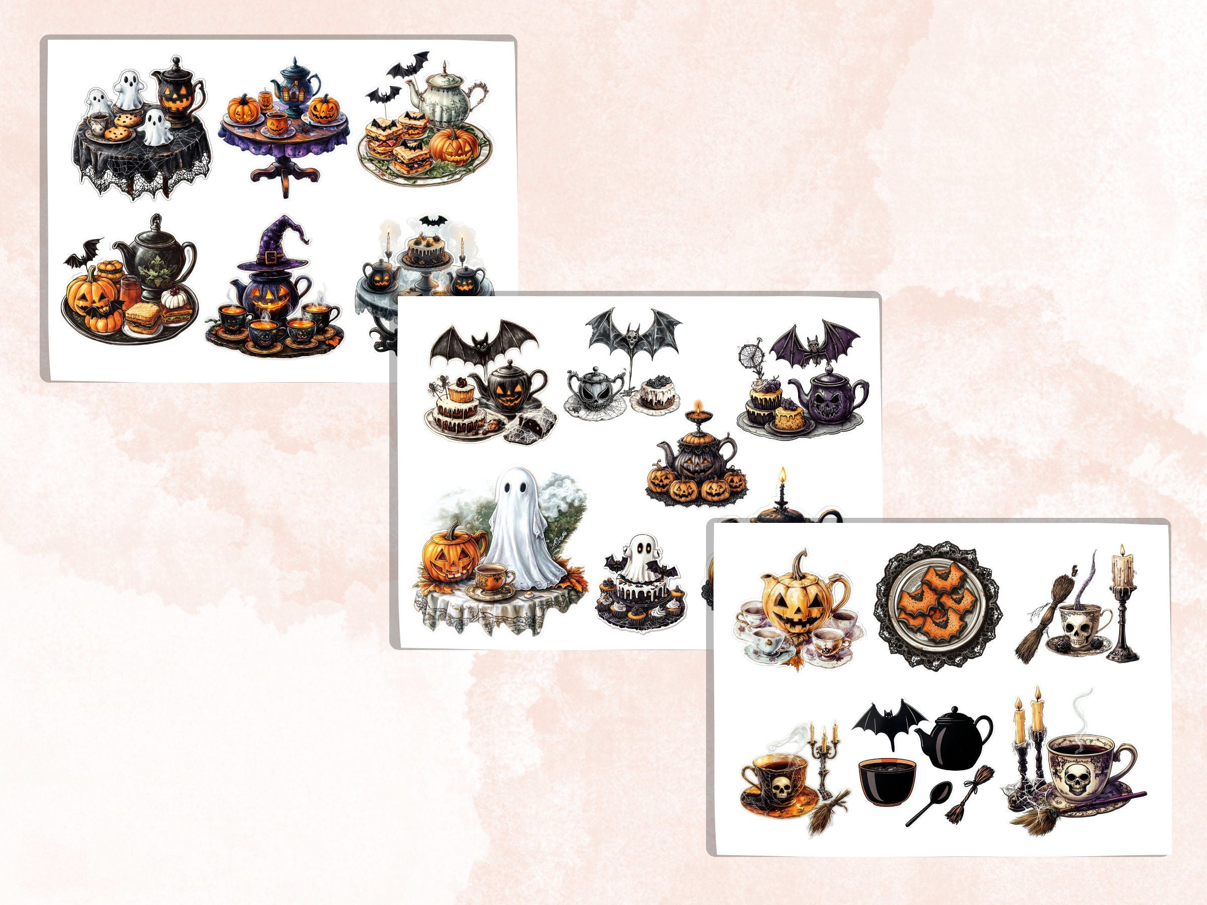 Halloween Tea Party Fussy Cut Pages, Victorian Tea Time Fussy Cut Ephemera Collection, Halloween Add On Journal Kit, Creepy Scrapbooking