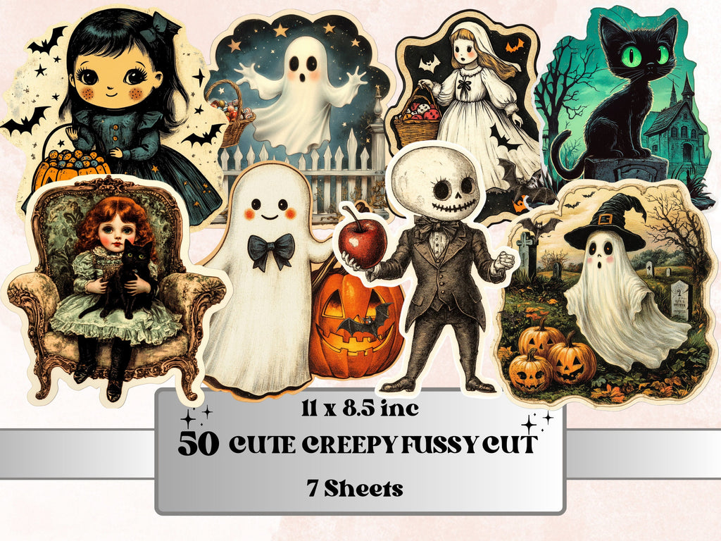 Cute creepy Halloween fussy cuts for layered collage cards