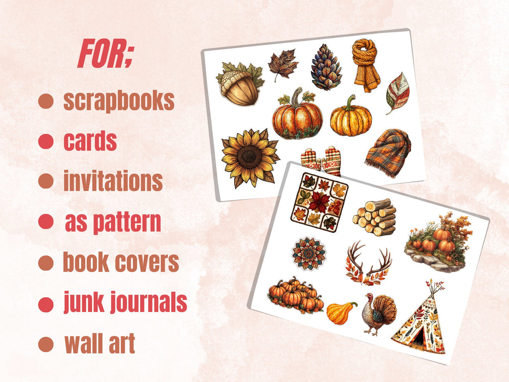 Cozy Fall Bundle Fussy Cut Pages, Vintage Autumn Fussy Cut Ephemera, Rustic Fall Add On Journal Kit, Cozy Scrapbooking, Fall Sticker Set
