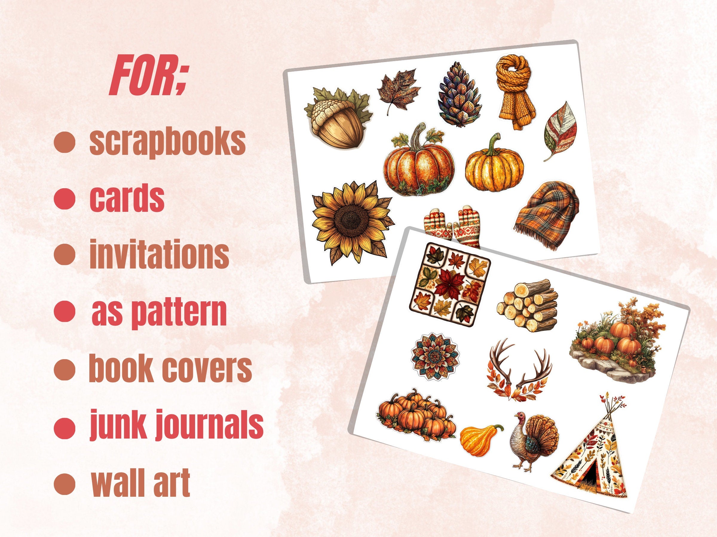 Cozy Fall Bundle Fussy Cut Pages, Vintage Autumn Fussy Cut Ephemera, Rustic Fall Add On Journal Kit, Cozy Scrapbooking, Fall Sticker Set