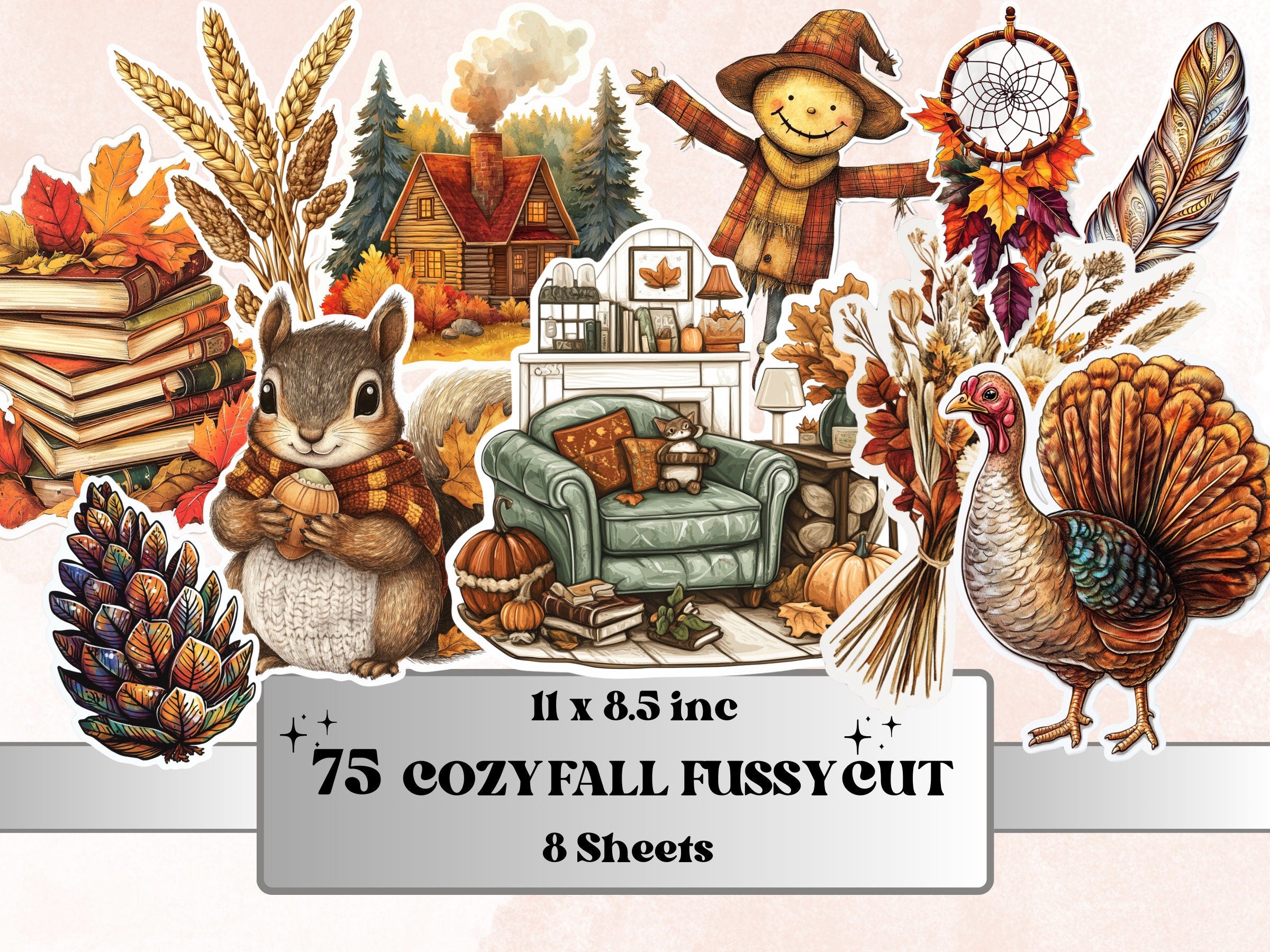 Cozy Fall Bundle Fussy Cut Pages, Vintage Autumn Fussy Cut Ephemera, Rustic Fall Add On Journal Kit, Cozy Scrapbooking, Fall Sticker Set