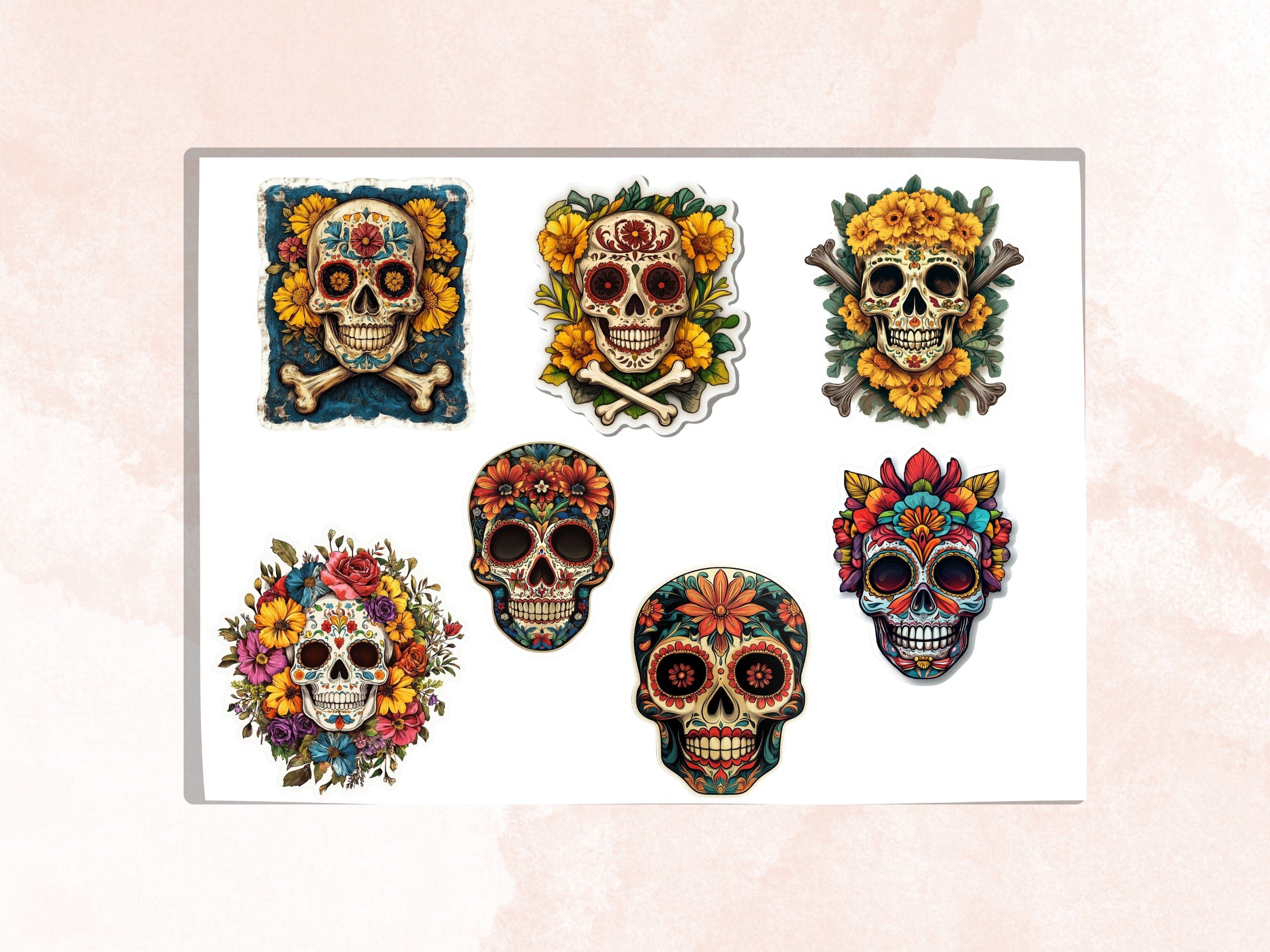 Sugar Skull Fussy Cut Pages, Floral Skull Fussy Cut Ephemera, Fantasy Add On Journal Kit, Dia de Los Muertos Scrapbooking, Skull Sticker