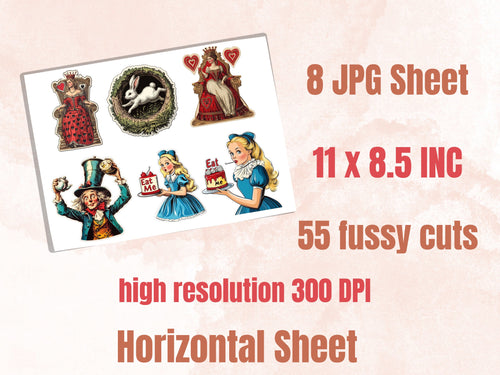 Alice in Wonderland Fussy Cut Pages, Whimsical Alice Fussy Cut Ephemera Collection, Fairytale Add On Journal Kit, Tea Time Scrapbooking