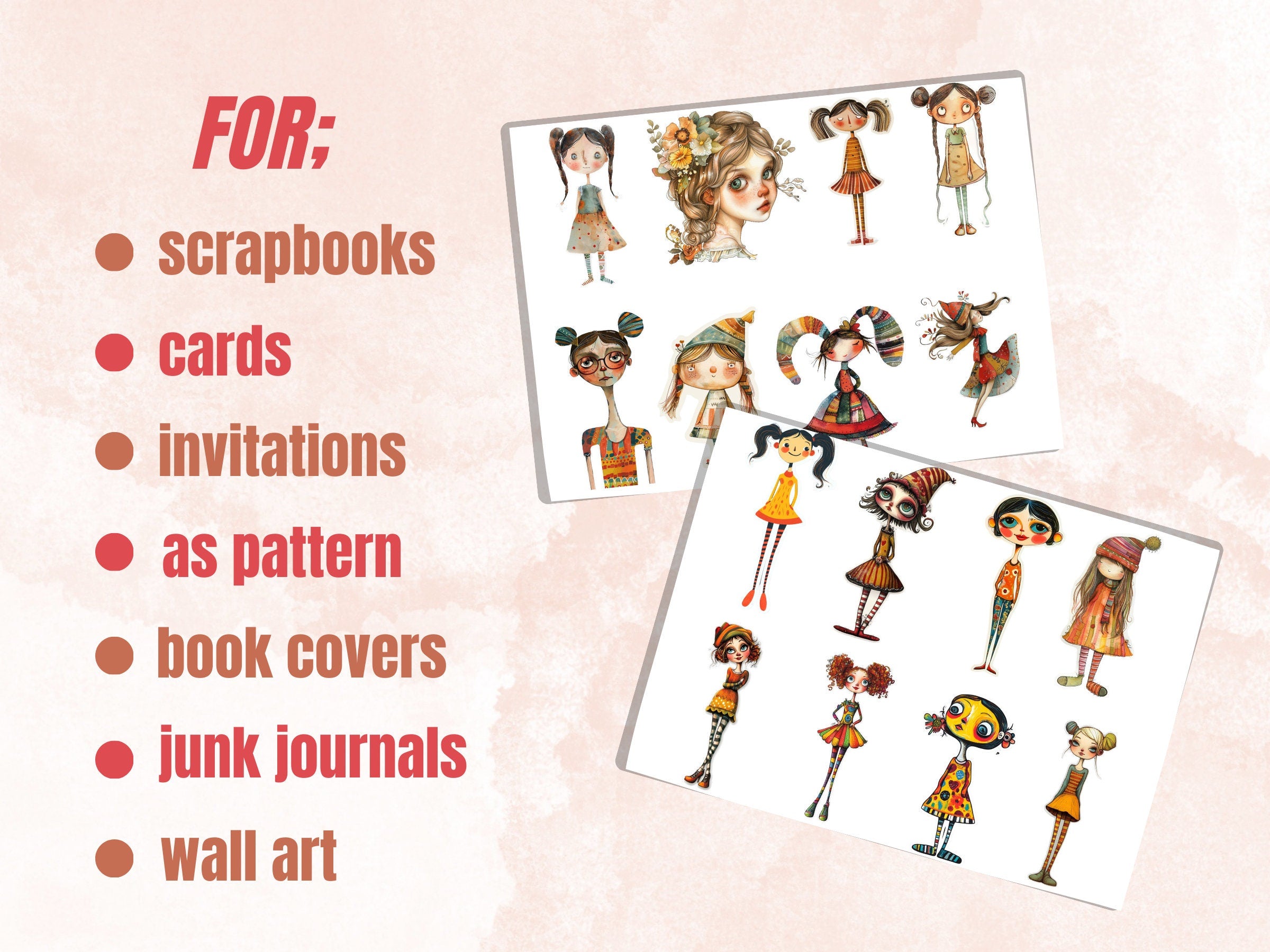 Whimsical Girls Fussy Cut Pages, Quirky Girl Fussy Cut Ephemera Collection, Whimsical Add On Journal Kit, Mixed Media Art Scrapbooking
