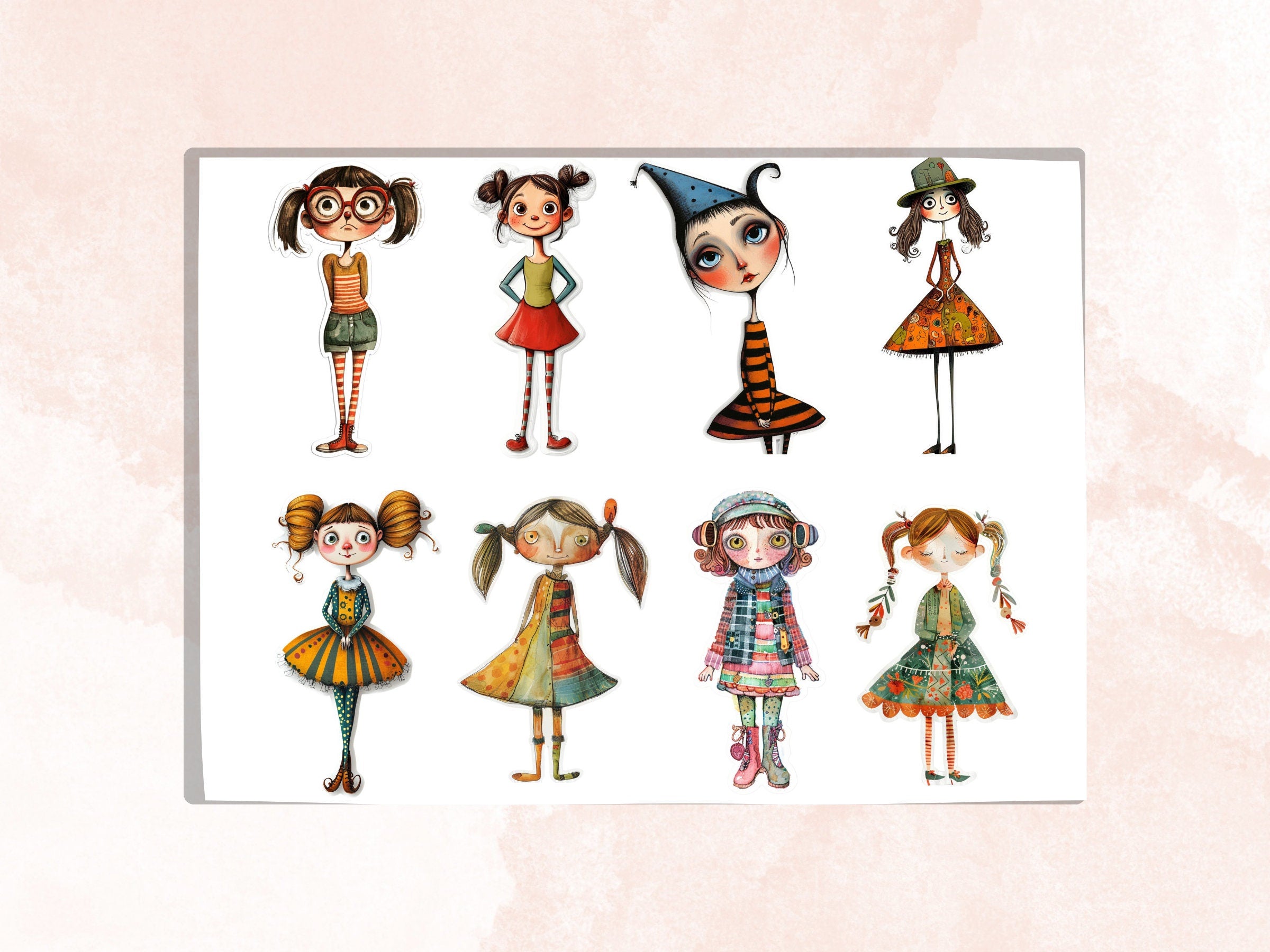 Whimsical Girls Fussy Cut Pages, Quirky Girl Fussy Cut Ephemera Collection, Whimsical Add On Journal Kit, Mixed Media Art Scrapbooking