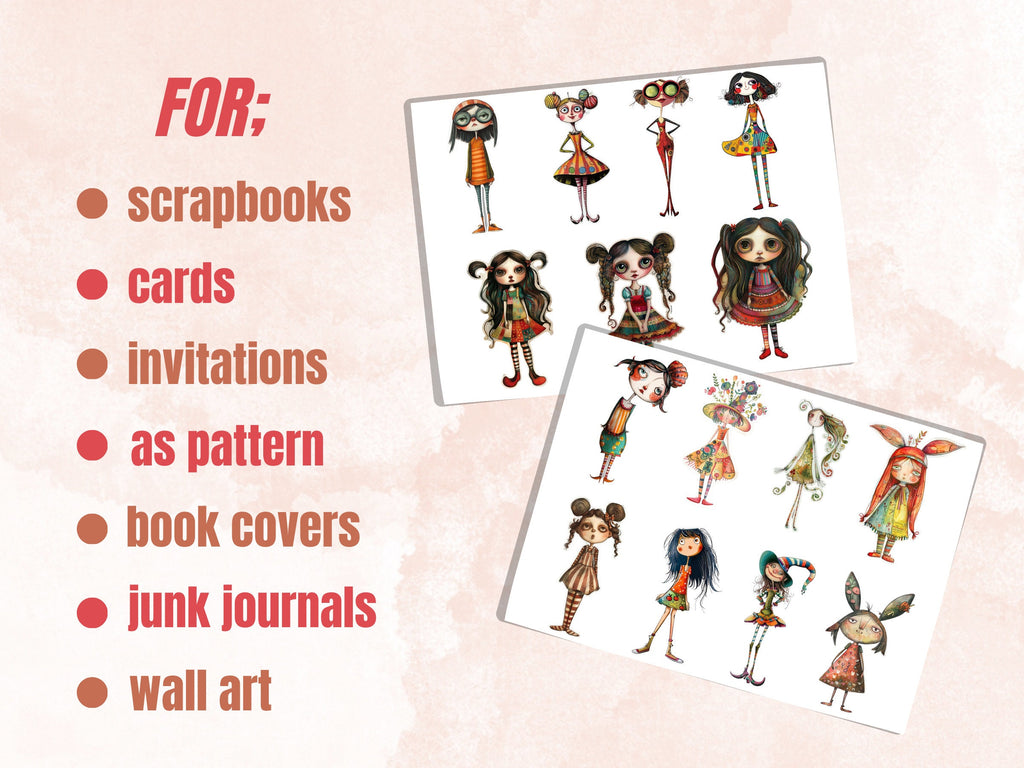 Quirky Funny Girls Fussy Cut Pages, Whimsical Girl Fussy Cut Ephemera Collection, Whimsical Add On Journal Kit, Mixed Media Art Scrapbooking