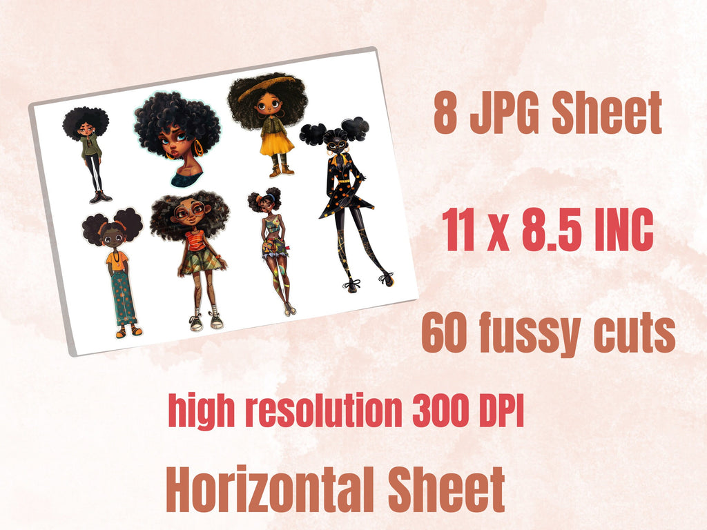 Quirky Black Girls Fussy Cut Pages, Whimsical Afro Girl Fussy Cut Ephemera, Mixed Media Art Add On Journal Kit, Black Girl Scrapbooking