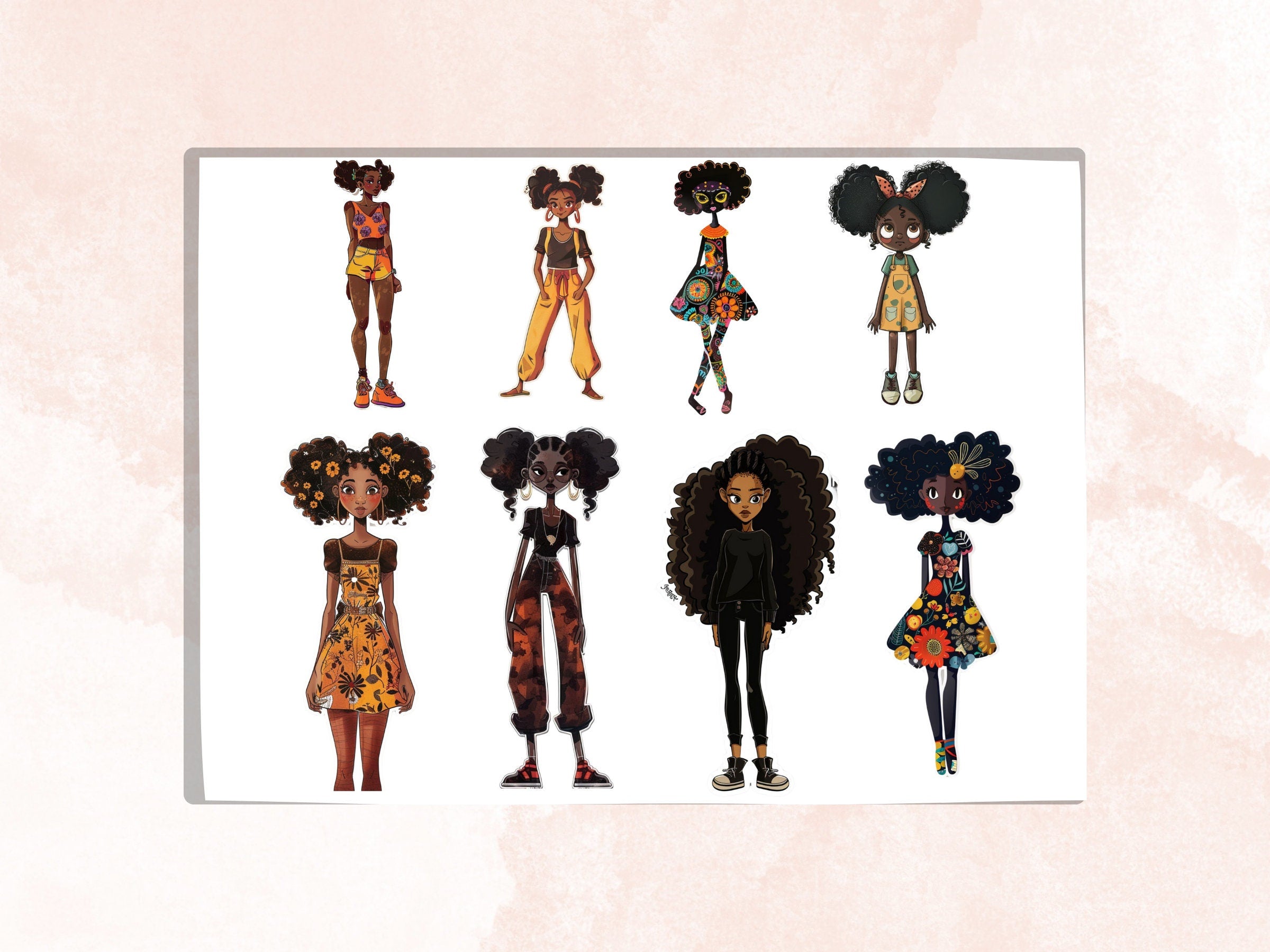 Quirky Black Girls Fussy Cut Pages, Whimsical Afro Girl Fussy Cut Ephemera, Mixed Media Art Add On Journal Kit, Black Girl Scrapbooking