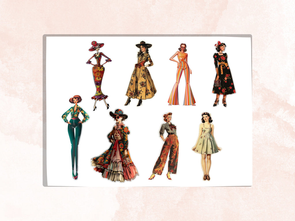 Whimsical Retro Women Fussy Cut Pages, Vintage Ladies Fussy Cut Ephemera Collection, Fashion Add On Journal Kit, Mixed Media Scrapbooking