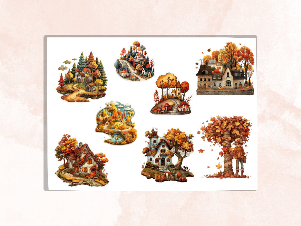 Whimsical Fall Fussy Cut Pages, Quirky Autumn Fussy Cut Ephemera, Quirky Fall Add On Journal Kit, Whimsical Scrapbooking, Fall Sticker Set