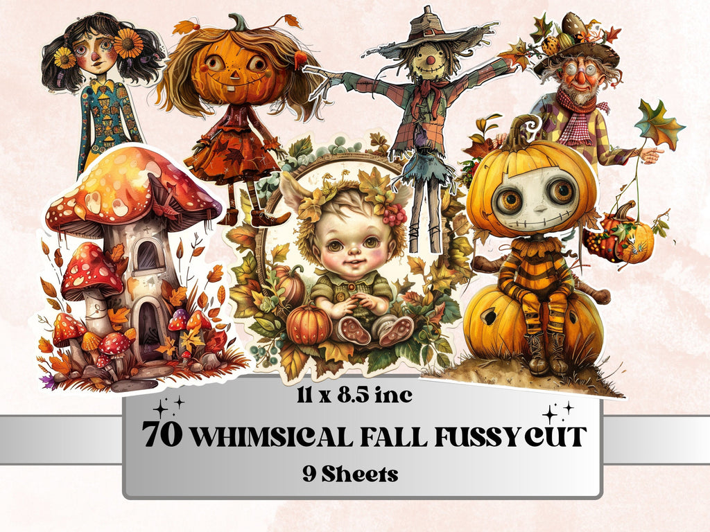Whimsical Fall Fussy Cut Pages, Quirky Autumn Fussy Cut Ephemera, Quirky Fall Add On Journal Kit, Whimsical Scrapbooking, Fall Sticker Set