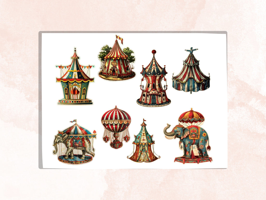 Whimsical Vintage Circus Fussy Cut Pages, Victorian Carnival Fussy Cut Ephemera Sheet, Circus Journal Add On Kit, Mixed Media Collage Sheet