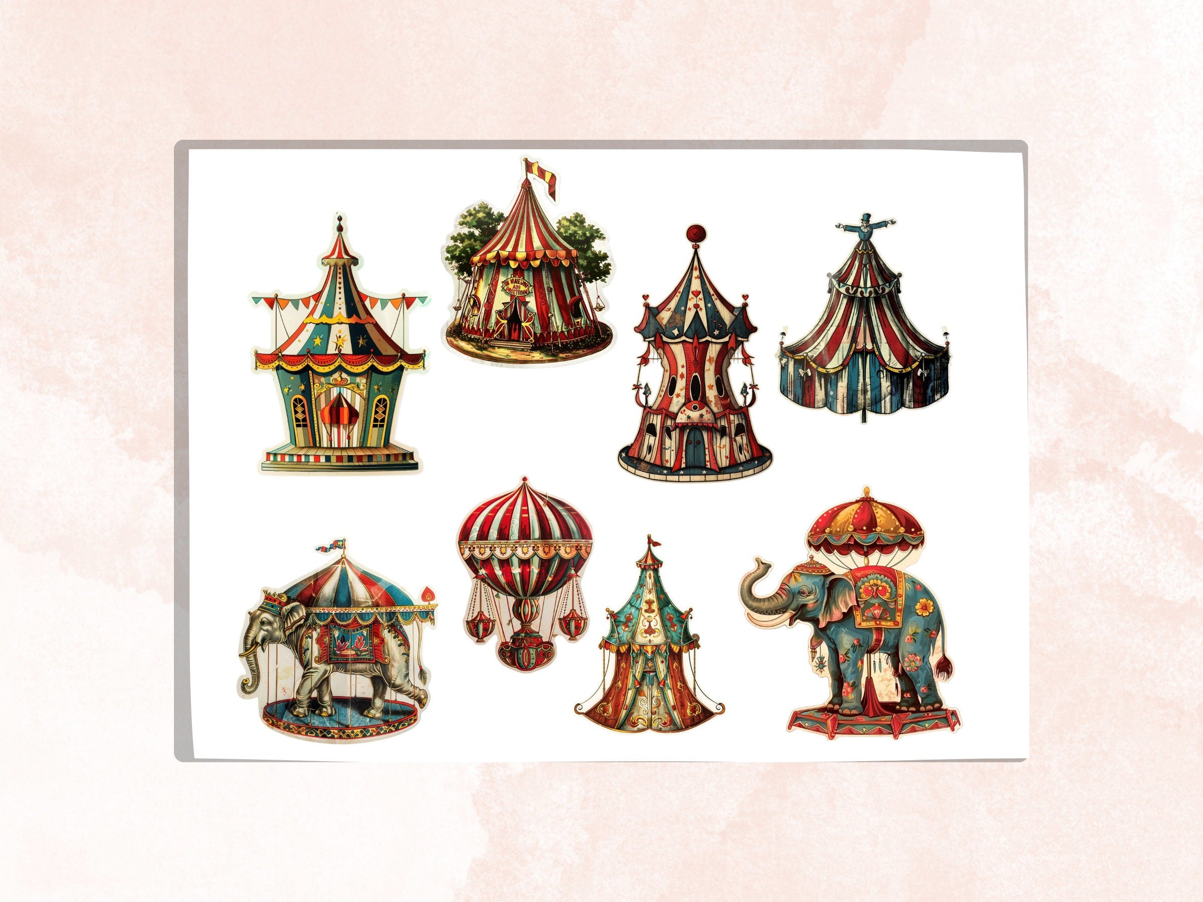 Whimsical Vintage Circus Fussy Cut Pages, Victorian Carnival Fussy Cut Ephemera Sheet, Circus Journal Add On Kit, Mixed Media Collage Sheet