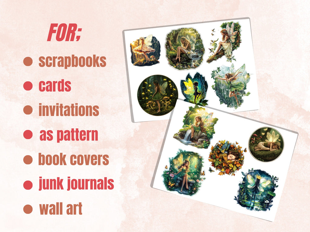 Forest Fairy Fussy Cut Pages, Enchanted Forest Fussy Cut Ephemera Sheet, Woodland Fairy Journal Add On Kit, Fantasy Mixed Media Collage