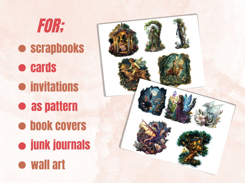 Enchanted Forest Fussy Cut Pages, Fantasy Forest Fussy Cut Ephemera Sheet, Magical Woodland Journal Add On Kit, Fairytale Mixed Media Sheet