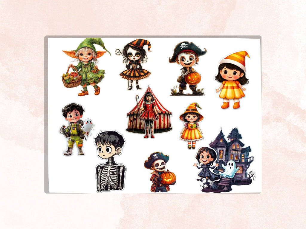 Halloween Kids Fussy Cut Pages, Kids Fussy Cut Ephemera Collection, Spooky Add On Journal Kit, Creepy Scrapbooking, Halloween Sticker Set