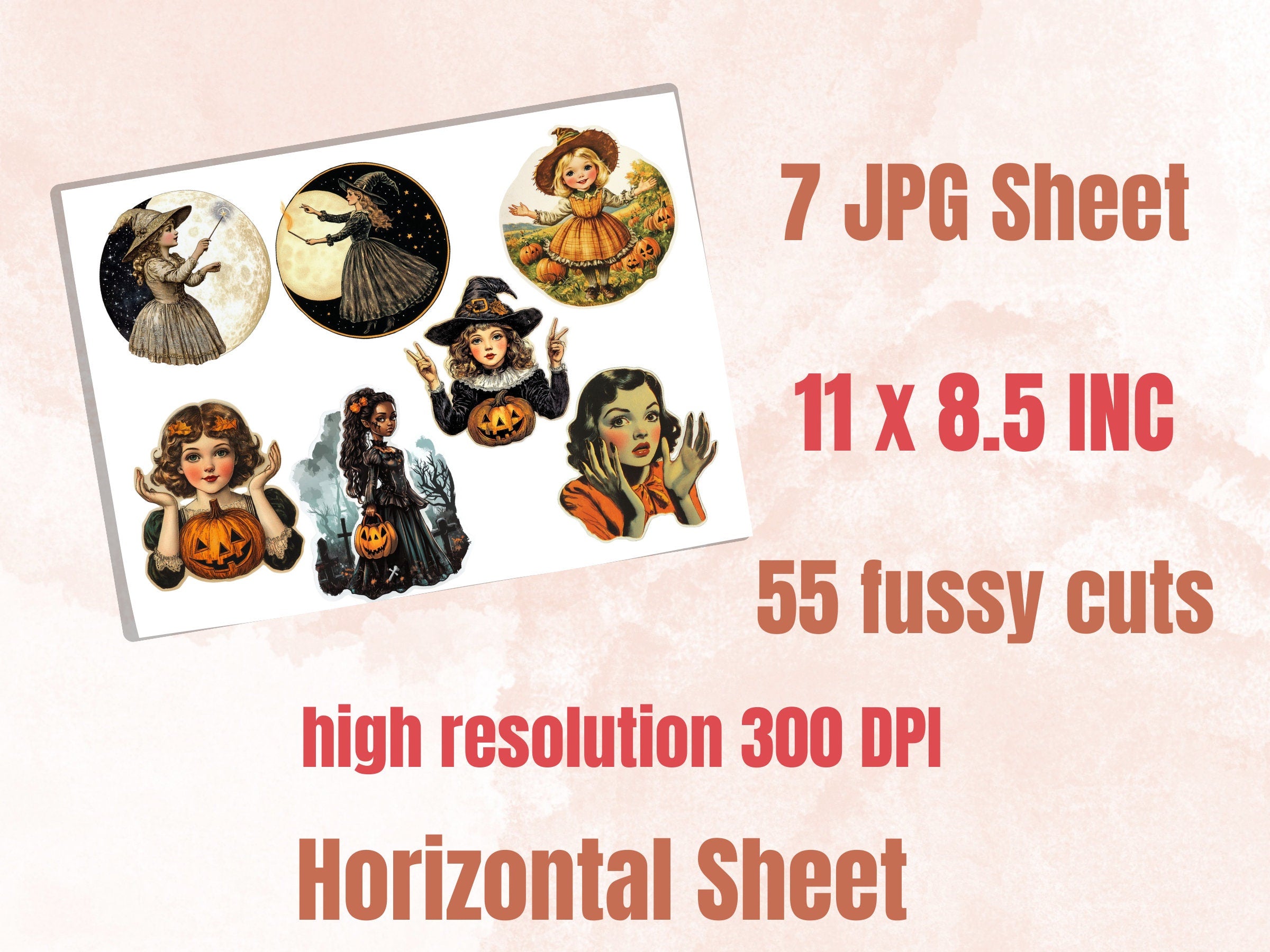 Halloween Girls Fussy Cut Pages, Vintage Girl Fussy Cut Ephemera, Spooky Add On Junk Journal Kit, Creepy Scrapbooking, Halloween Sticker Set