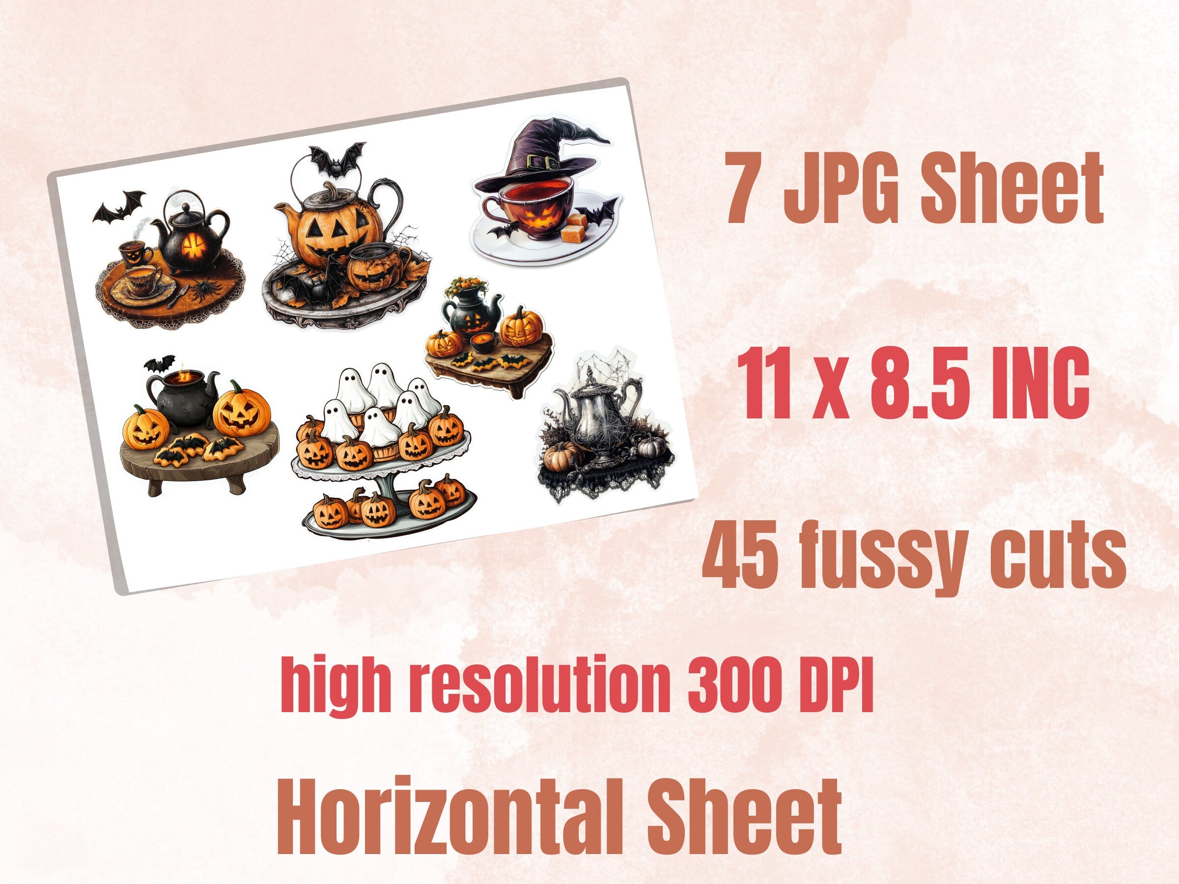 Halloween Tea Party Fussy Cut Pages, Victorian Tea Time Fussy Cut Ephemera Collection, Halloween Add On Journal Kit, Creepy Scrapbooking