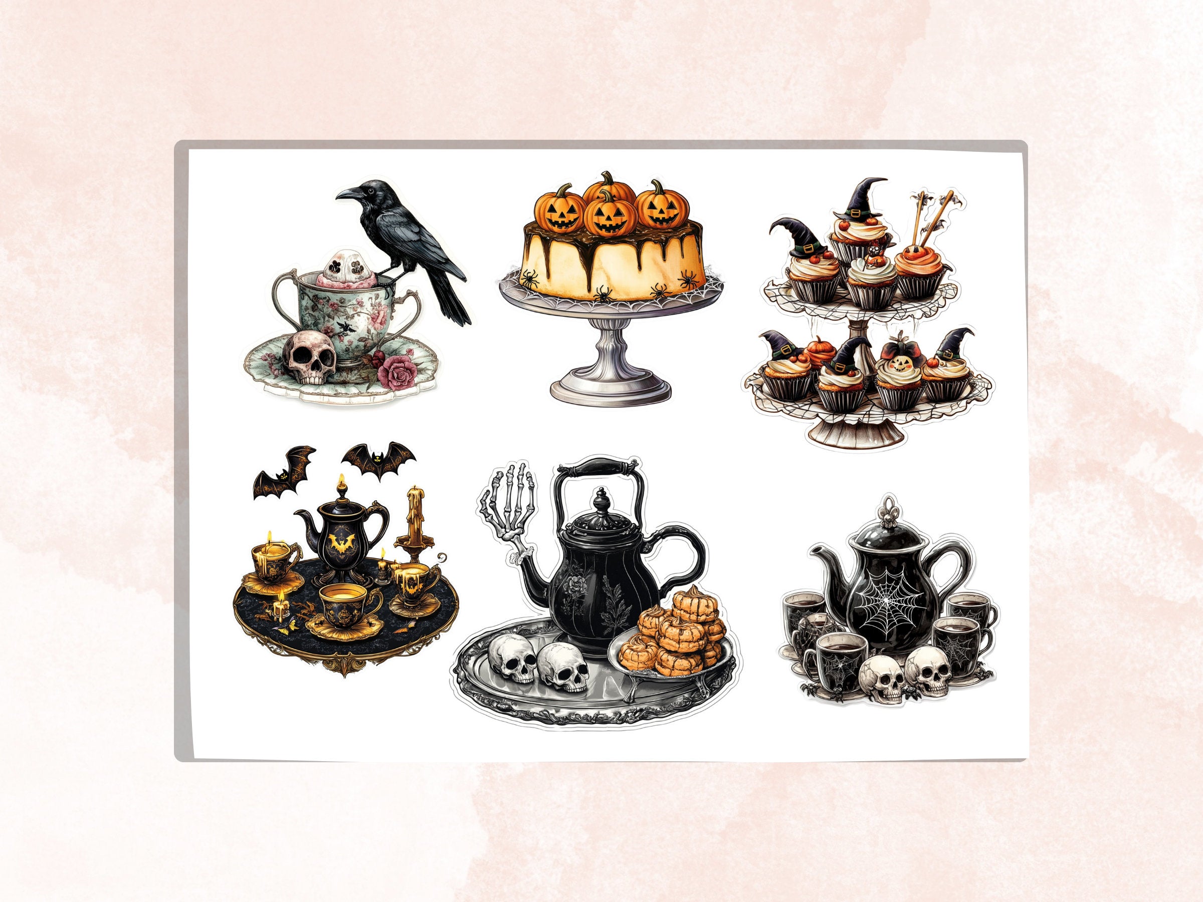 Halloween Tea Party Fussy Cut Pages, Victorian Tea Time Fussy Cut Ephemera Collection, Halloween Add On Journal Kit, Creepy Scrapbooking