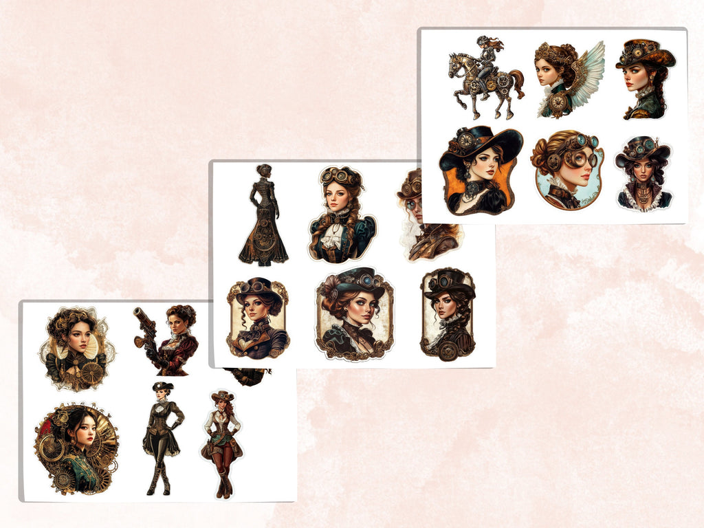 Whimsical Steampunk Lady Fussy Cut Pages, Vintage Woman Fussy Cut Ephemera Sheet, Steampunk Journal Add On Kit, Mixed Media Collage Sheet
