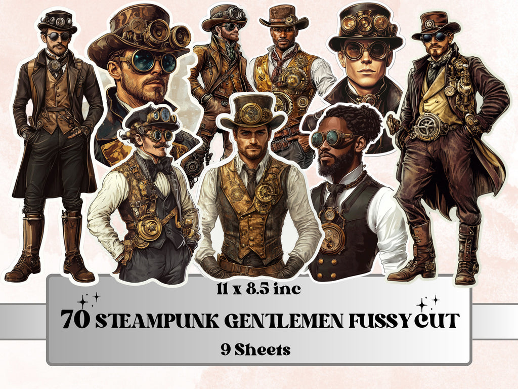 Whimsical Steampunk Gentlemen Fussy Cut Pages, Vintage Man Fussy Cut Ephemera Sheet, Steampunk Journal Add On Kit, Mixed Media Collage Sheet